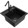 Mexen Vito granite kitchen sink single-bowl with Flora faucet, black - 6503-77-670401-70-B