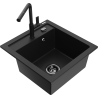 Mexen Vito granite sink single-bowl with Flora kitchen faucet, black - 6503-77-670401-70-B