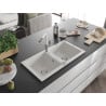 Mexen Mario granite sink 2-chamber with Flora kitchen tap, white - 6504-20-670401-02