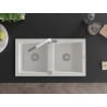 Mexen Mario granite sink 2-chamber with Flora kitchen tap, white - 6504-20-670401-02