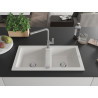 Mexen Mario 2-bowl Granite Sink with Flora Kitchen Faucet, White - 6504-20-670401-06