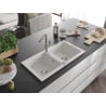 Mexen Mario granite sink with 2 bowls and Flora kitchen tap, white - 6504-20-670401-06