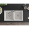 Mexen Mario 2-bowl Granite Sink with Flora Kitchen Faucet, White - 6504-20-670401-06
