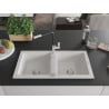Mexen Mario granite sink, 2-bowl with Flora kitchen tap, white - 6504-20-670401-07