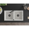 Mexen Mario granite 2-bowl kitchen sink with Flora kitchen faucet, white - 6504-20-670401-07-B