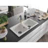 Mexen Mario Granite Sink 2-Chamber with Flora Kitchen Tap, White - 6504-20-670401-57-B