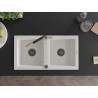 Mexen Mario granite sink 2-bowl with kitchen faucet Flora, white - 6504-20-670401-57-B
