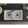 Mexen Mario granite double-bowl sink with Flora kitchen faucet, white - 6504-20-670401-70-B