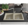 Mexen Mario granite double-bowl kitchen sink with Flora kitchen faucet, beige - 6504-69-670401-00