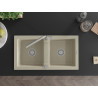 Mexen Mario granite double-bowl sink with Flora kitchen faucet, beige - 6504-69-670401-00