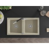 Mexen Mario granite 2-bowl sink with Flora kitchen faucet, beige - 6504-69-670401-07