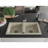 Mexen Mario 2-bowl granite sink with Flora kitchen faucet, beige - 6504-69-670401-07-B