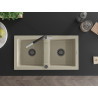 Mexen Mario granite double bowl kitchen sink with Flora faucet, beige - 6504-69-670401-07-B