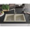 Mexen Mario granite sink 2-chamber with Flora kitchen tap, beige - 6504-69-670401-09