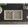 Mexen Mario granite sink 2-chamber with Flora kitchen tap, beige - 6504-69-670401-09