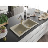 Mexen Mario 2-Chamber Granite Sink with Flora Kitchen Faucet, Beige - 6504-69-670401-57-G