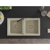 Mexen Mario granite kitchen sink 2-bowl with Flora kitchen tap, beige - 6504-69-670401-57-G