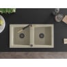 Mexen Mario 2-bowl granite sink with Flora kitchen faucet, beige - 6504-69-670401-57-B