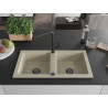Mexen Mario granite double-bowl kitchen sink with Flora faucet, beige - 6504-69-670401-70-B