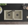 Mexen Mario 2-basin Granite Sink with Flora Kitchen Faucet, Beige - 6504-69-670401-70-B