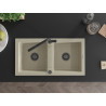 Mexen Mario granite double-bowl kitchen sink with Flora faucet, beige - 6504-69-670401-70-B