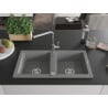 Mexen Mario granite sink 2-bowl with Flora kitchen tap, grey - 6504-71-670401-00