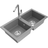 Mexen Mario 2-compartment granite sink with a kitchen mixer tap Flora, Grey - 6504-71-670401-06