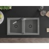 Mexen Mario granite kitchen sink 2-bowl with Flora kitchen tap, grey - 6504-71-670401-07-B