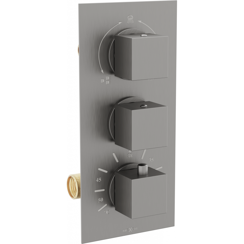 Mexen Cube 3-outlet Thermostatic Bath-Shower Mixer Tap, Graphite - 77503-66