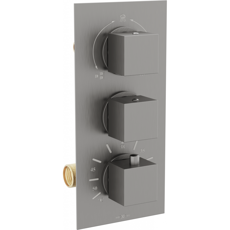 Mexen Cube 3-outlet thermostatic bathtub and shower mixer tap, Graphite - 77503-66
