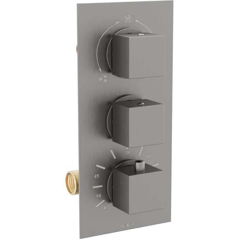 Mexen Cube thermostatic bath-shower mixer 3-way, brushed gun gray - 77503-66