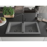 Mexen Mario 2-chamber granite sink with Flora kitchen faucet, gray - 6504-71-670401-70-B