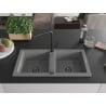 Mexen Mario granite double-bowl sink with Flora kitchen faucet, gray - 6504-71-670401-70-B