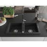 Mexen Mario granite sink 2-compartment with Flora kitchen faucet, black/silver metallic - 6504-73-670401-07