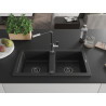 Mexen Mario granite kitchen sink with 2 chambers and Flora kitchen faucet, black/silver metallic - 6504-73-670401-07-B