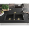 Mexen Mario granite kitchen sink with two chambers and Flora kitchen faucet, black/silver metallic - 6504-73-670401-57-G