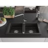 Mexen Mario 2-bowl granite sink with Flora kitchen tap, black/gold metallic - 6504-75-670401-00