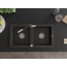 Mexen Mario 2-bowl granite sink with kitchen tap Flora, black/golden metallic - 6504-75-670401-07