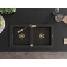Mexen Mario 2-chamber granite sink with Flora kitchen faucet, black/gold metallic - 6504-75-670401-57-G