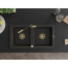 Mexen Mario Granite Double-Bowl Sink with Flora Kitchen Faucet, Black/Gold Metallic - 6504-75-670401-57-G