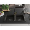 Mexen Mario 2-bowl granite sink with Flora kitchen faucet, black/gold metallic - 6504-75-670401-57-B