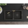 Mexen Mario granite sink 2-chamber with Flora kitchen tap, black/gold metallic - 6504-75-670401-57-B