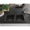 Mexen Mario granite double-bowl sink with Flora kitchen tap, black/gold metallic - 6504-75-670401-70-B