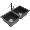 Mexen Mario 2-bowl Granite Kitchen Sink with Flora Faucet, Black Speckled - 6504-76-670401-00
