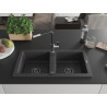 Mexen Mario 2-bowl granite kitchen sink with Flora kitchen faucet, black speckled - 6504-76-670401-07-B