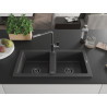 Mexen Mario granite double-bowl sink with Flora kitchen faucet, black speckled - 6504-76-670401-08-B