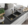 Mexen Mario 2-Bowl Granite Sink with Flora Kitchen Faucet, Black Speckled - 6504-76-670401-57-G