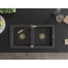 Mexen Mario 2-bowl granite sink with Flora kitchen tap, black speckled - 6504-76-670401-57-G
