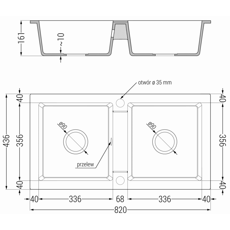 Mexen Mario granite 2-bowl sink with Flora kitchen tap, speckled black - 6504-76-670401-57-B