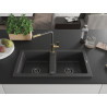 Mexen Mario 2-bowl granite sink with Flora kitchen faucet, speckled black - 6504-76-670401-75-B